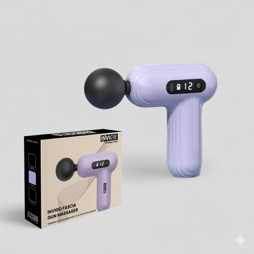 INVIGO Fascia Gun Massager 12 Speed Modes With 4 Heads and LCD Touch Screen Display,