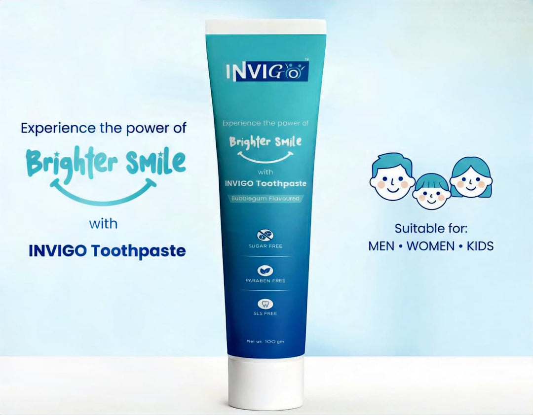 INVIGO BubbleGum Flavored Toothpaste 100g , Sugar Free | SLS Free | Paraben Free | Teeth Whitening + Cavity Protection & Gum Care For Kids, Men & Women  Natural Fresh Breath Toothpaste