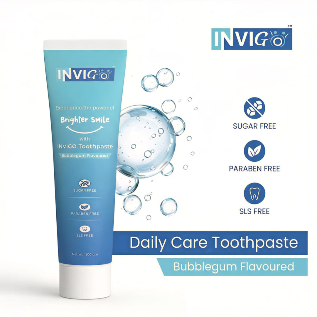 INVIGO BubbleGum Flavored Toothpaste 100g , Sugar Free | SLS Free | Paraben Free | Teeth Whitening + Cavity Protection & Gum Care For Kids, Men & Women  Natural Fresh Breath Toothpaste