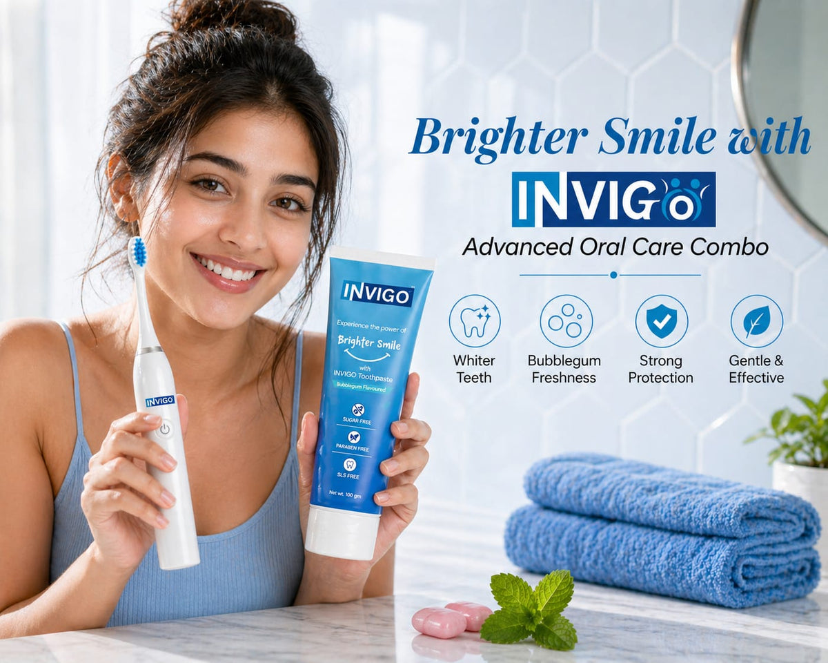 INVIGO Electric Toothbrush + Bubble Gum Toothpaste (Oral Care Combo)
