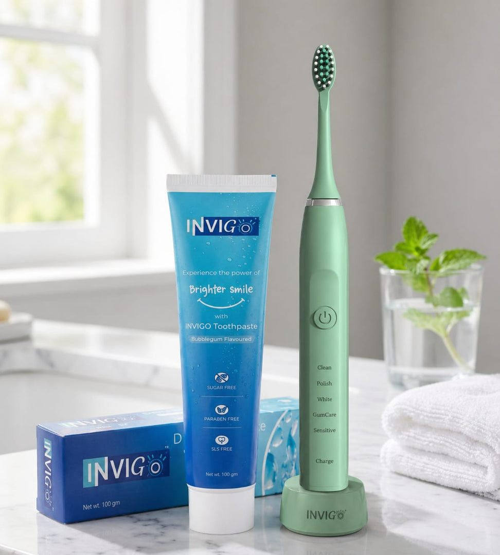 INVIGO Electric Toothbrush + Bubble Gum Toothpaste (Oral Care Combo)