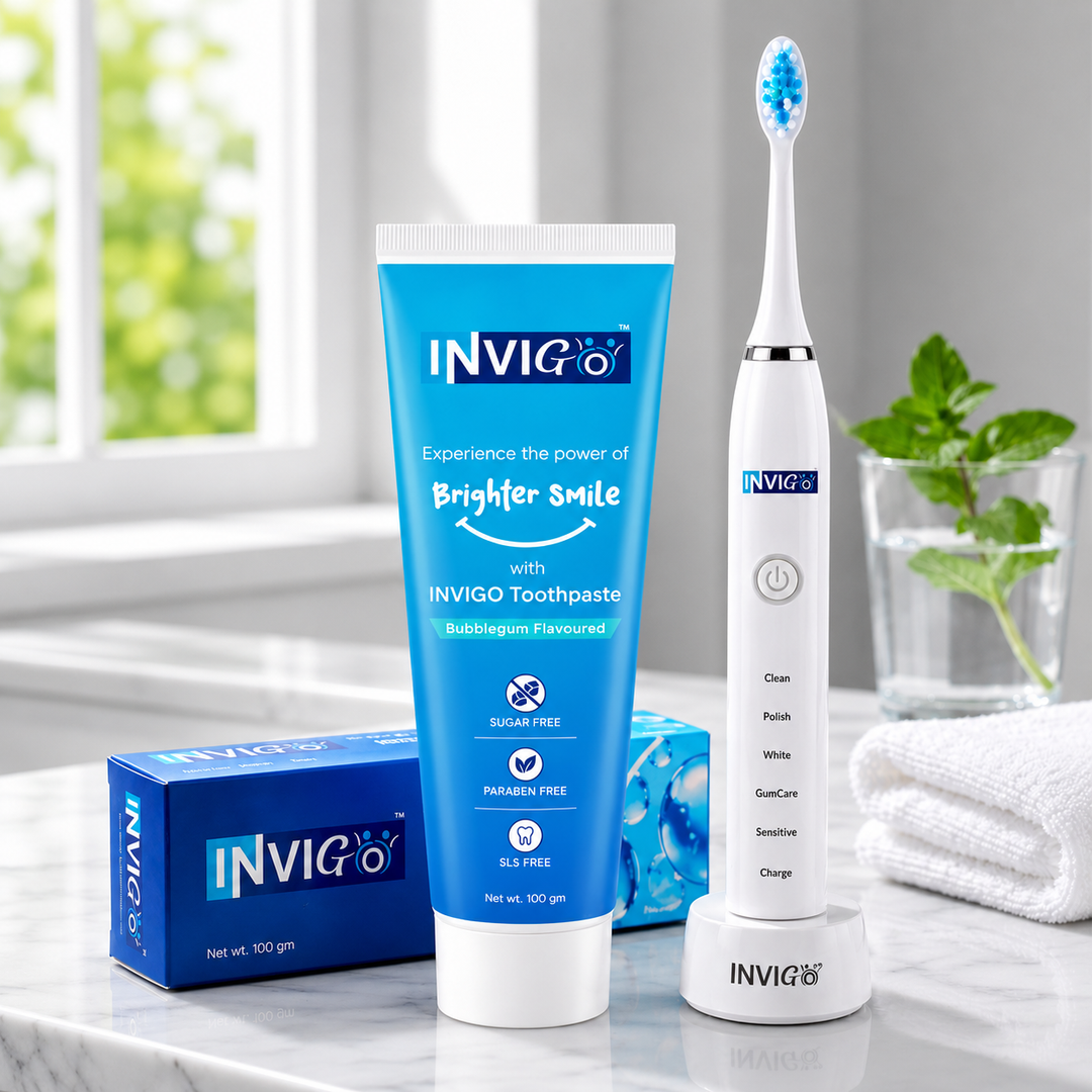INVIGO Electric Toothbrush + Bubble Gum Toothpaste (Oral Care Combo)
