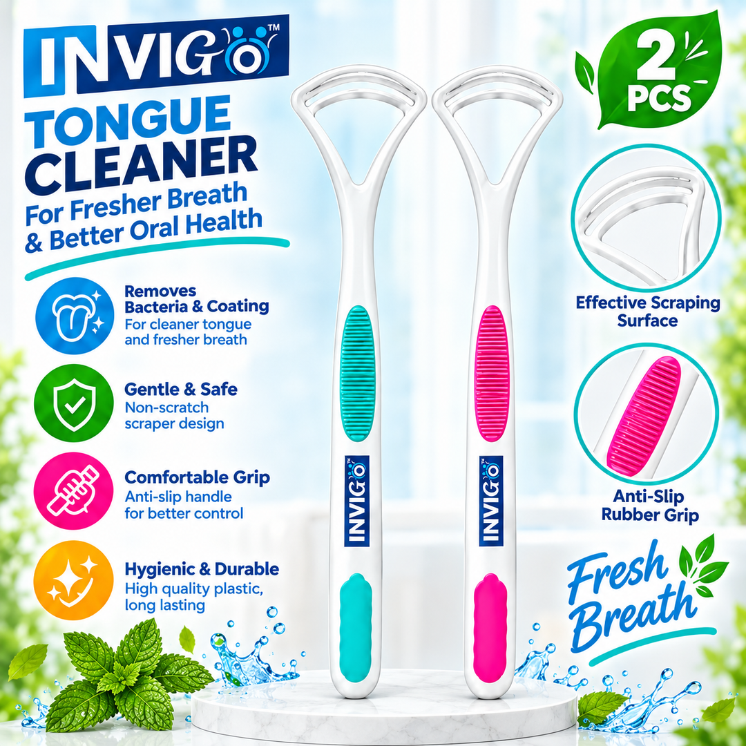 INVIGO Complete 5-Piece Dental Care Combo 2 Toothbrushes + 2 Tongue Cleaners + 1 Bubble Gum Toothpaste (100 Gm)
