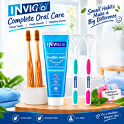 INVIGO Complete 5-Piece Dental Care Combo 2 Toothbrushes + 2 Tongue Cleaners + 1 Bubble Gum Toothpaste (100 Gm)